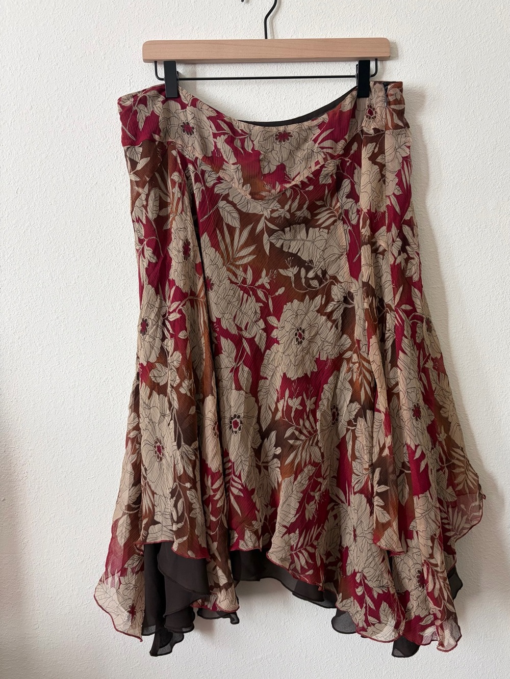 Nine West 100% Silk Handkerchief Hem Skirt Autumn Fairycore Floral Size 1X